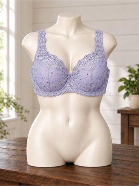 delicatesse Floral Lace Underwire Bra Purple 40D Like New